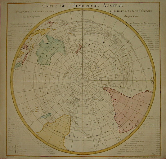Bellin Jacques-Nicolas (1703-1772) Carte de l'Hemisphere Austral montrant les routes des navigateurs les plus célebres par le Capitaine Jacques Cook 1778 Parigi 
